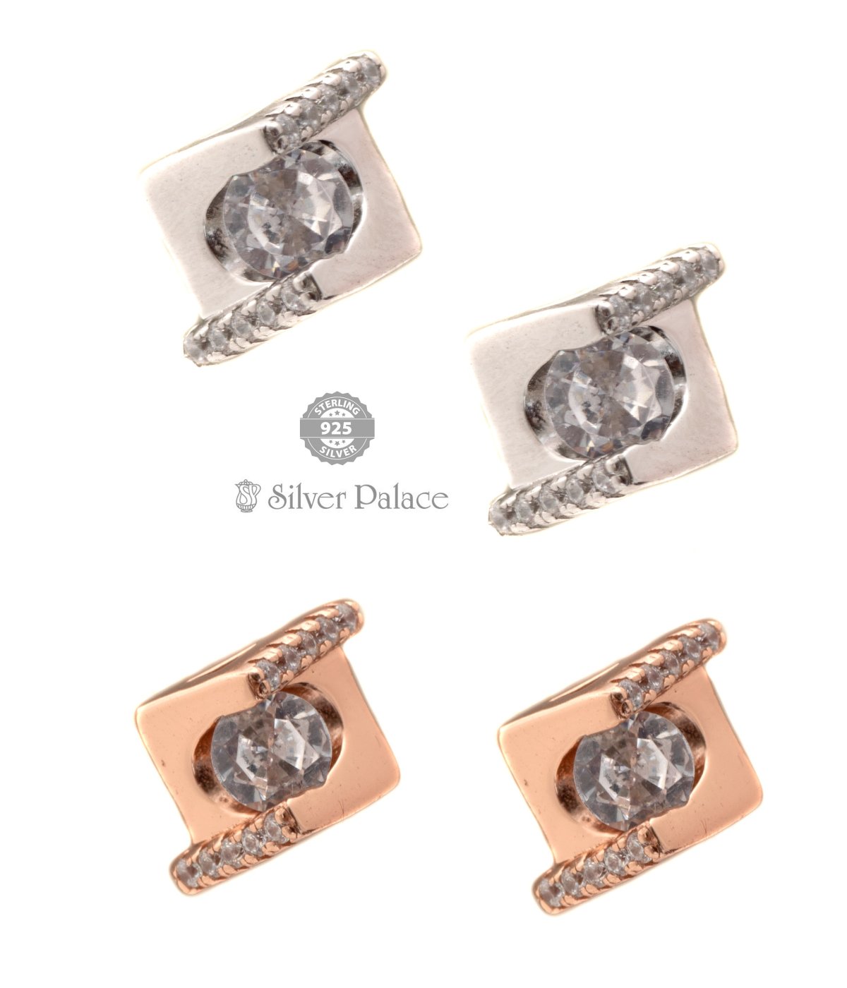 925 Silver  Solitaire Modernist  ARROW STONE Earrings for Women & Girls