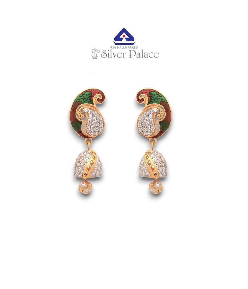 916 Gold with Kanche Collection Mango design with CZ Stone Studed & Enamel Finish Earrings for Women