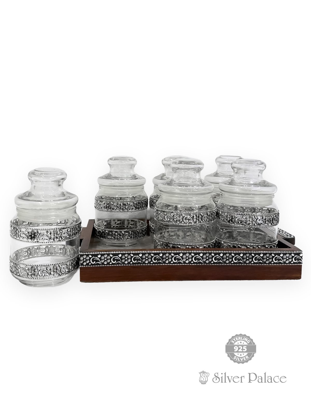 925 STERLING SILVER WOODEN BASE TRAY SET FOR GIFTING