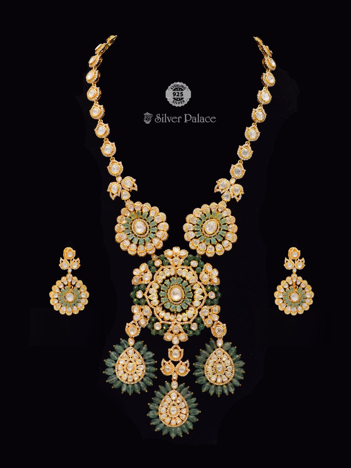 925 sterling silver gold polished Maharani Royal Kundan Necklace for women anite collection