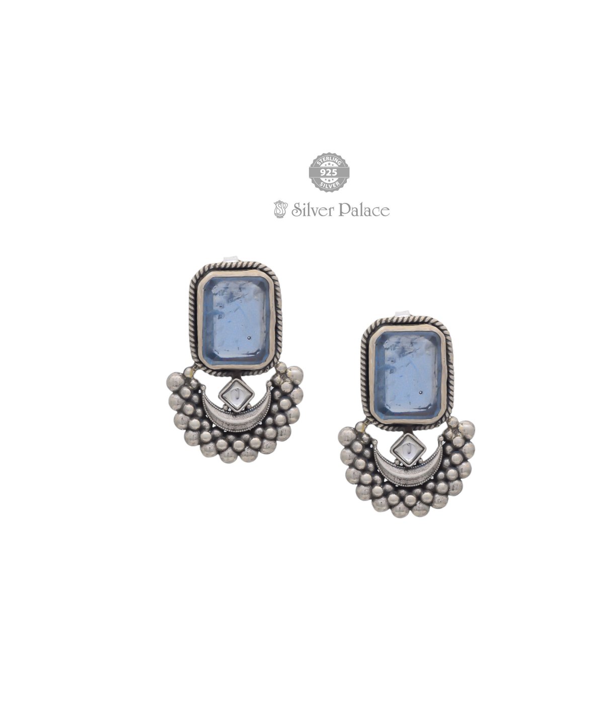 Ruch Collections 92.5 Silver oxidized bluestone contemporary earrings for women