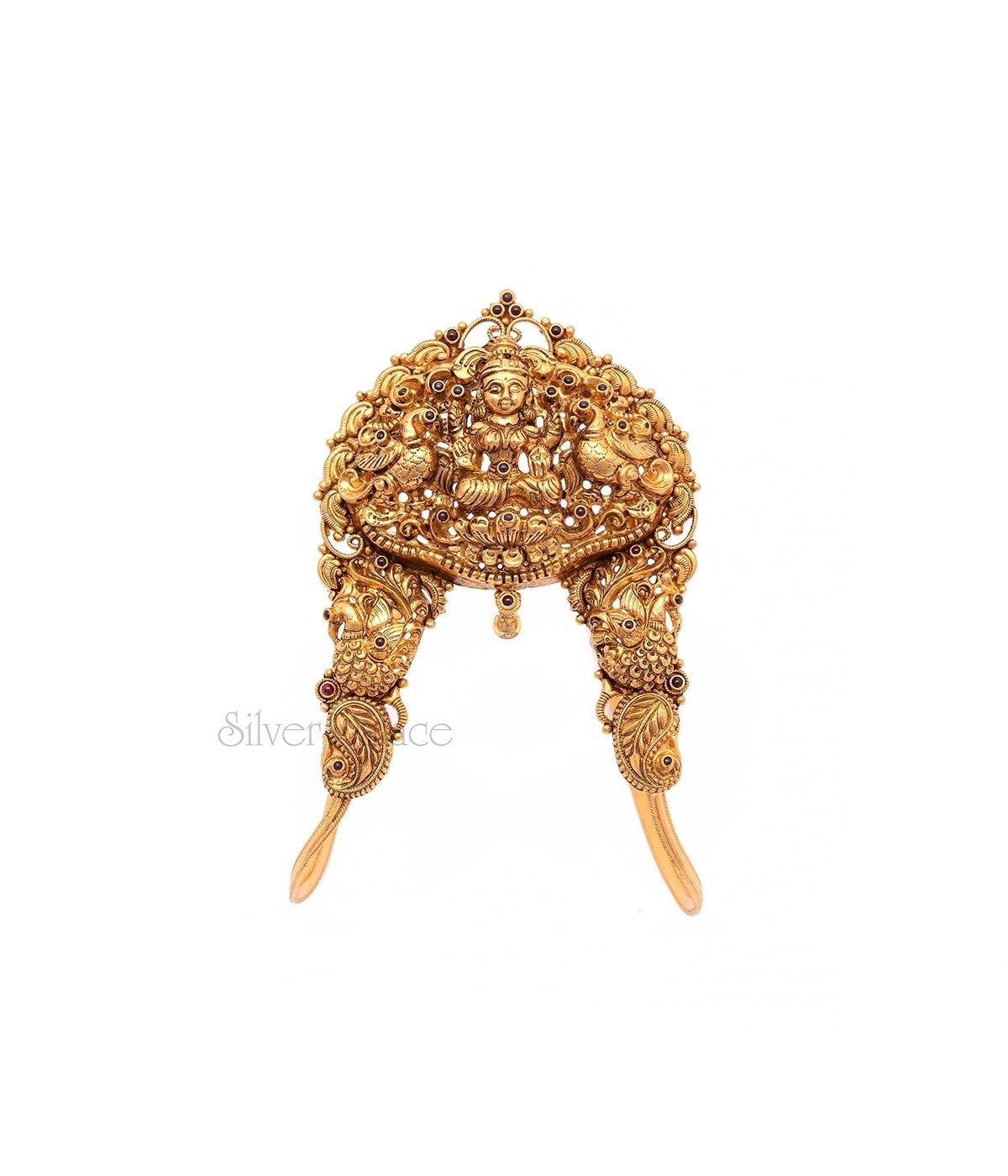GOLD PLATED LAKSHMI PEACOCK DESIGN BAJUBAND WITH GOLD BEAD