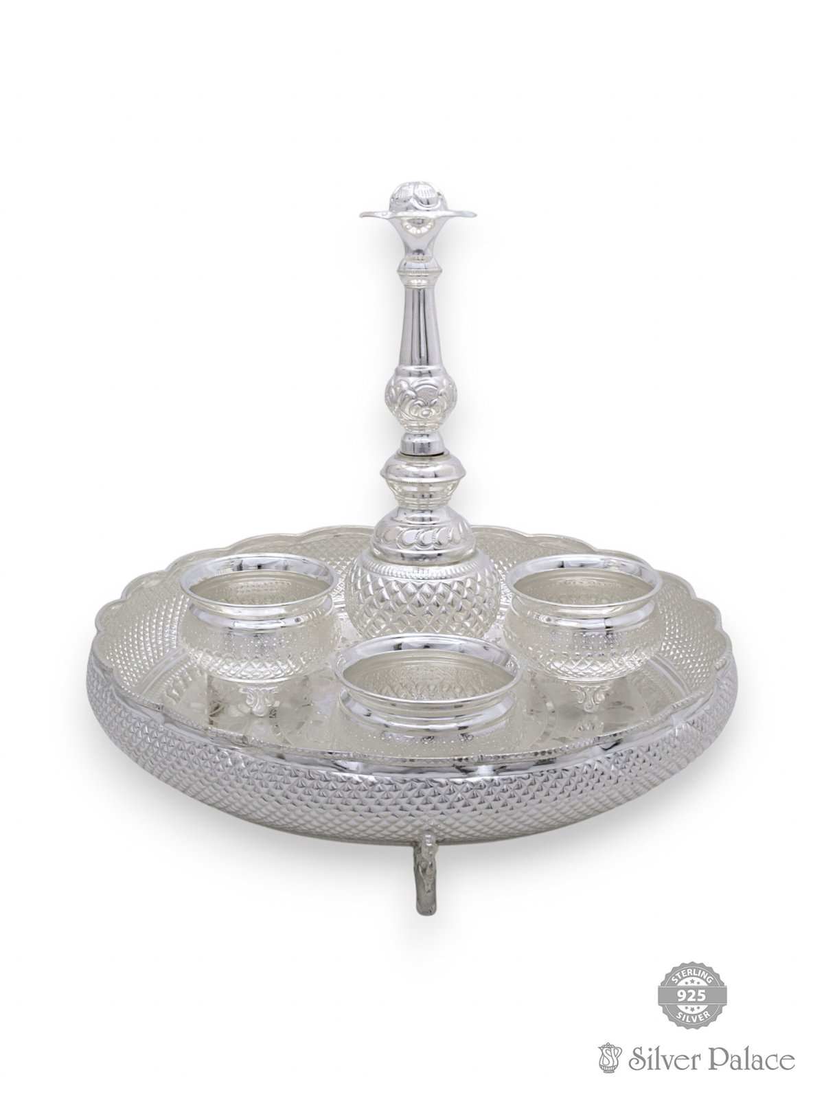 925 STERLING SILVER SMALL DIAMOND WITH ELEPHANT MOTIF STAND PLATE SET 