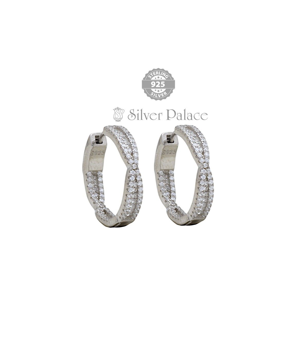 92.5 Silver With Cubic Zirconia & Rhodium Plated Ear Bali