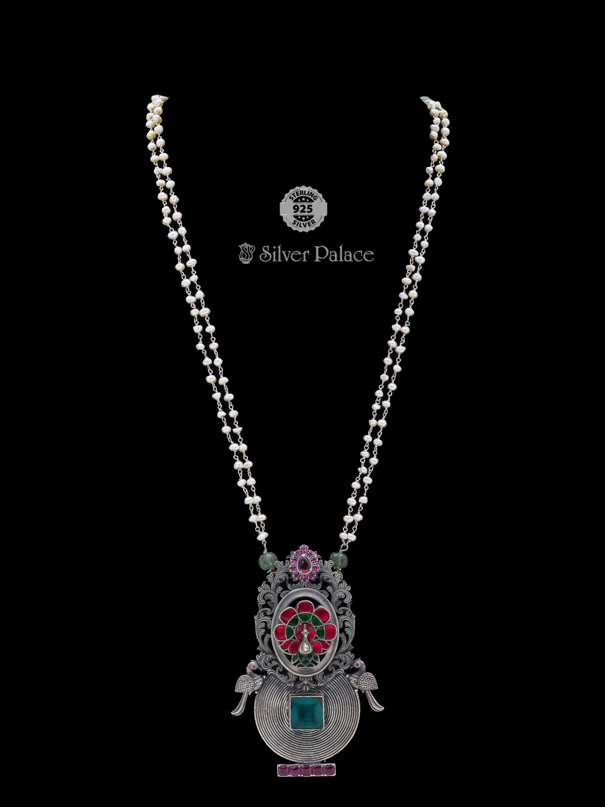 92.5 Oxidised Silver Temple Tower Motif Necklace For Women Mannj