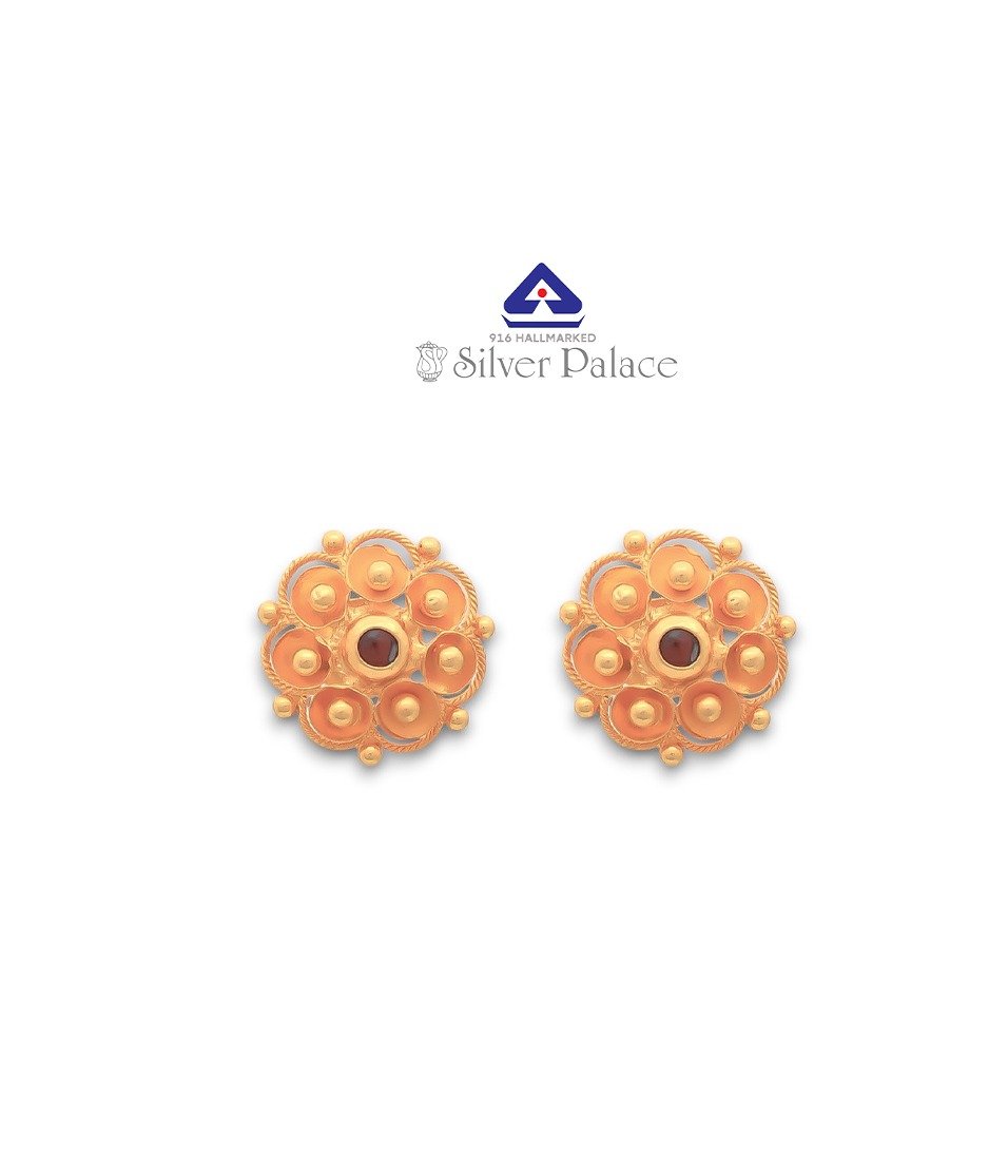  916  Gold With Kanche Collections Traditional & Center Ruby Stone StuddedEarring For Girls