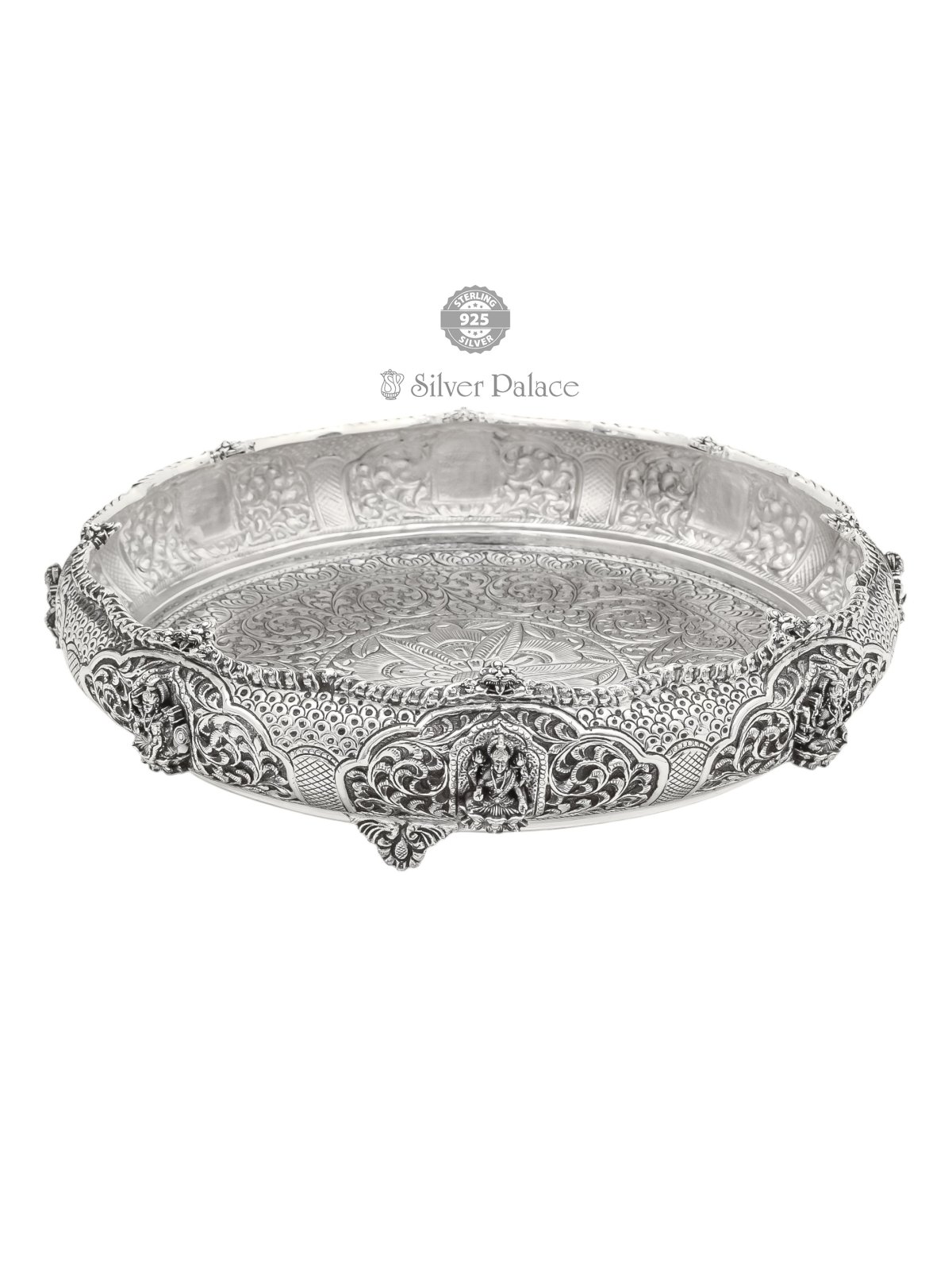 925 OXIDISED SILVER ASTALAKSHMI MOTIFS WEDDING GIFT PLATE 