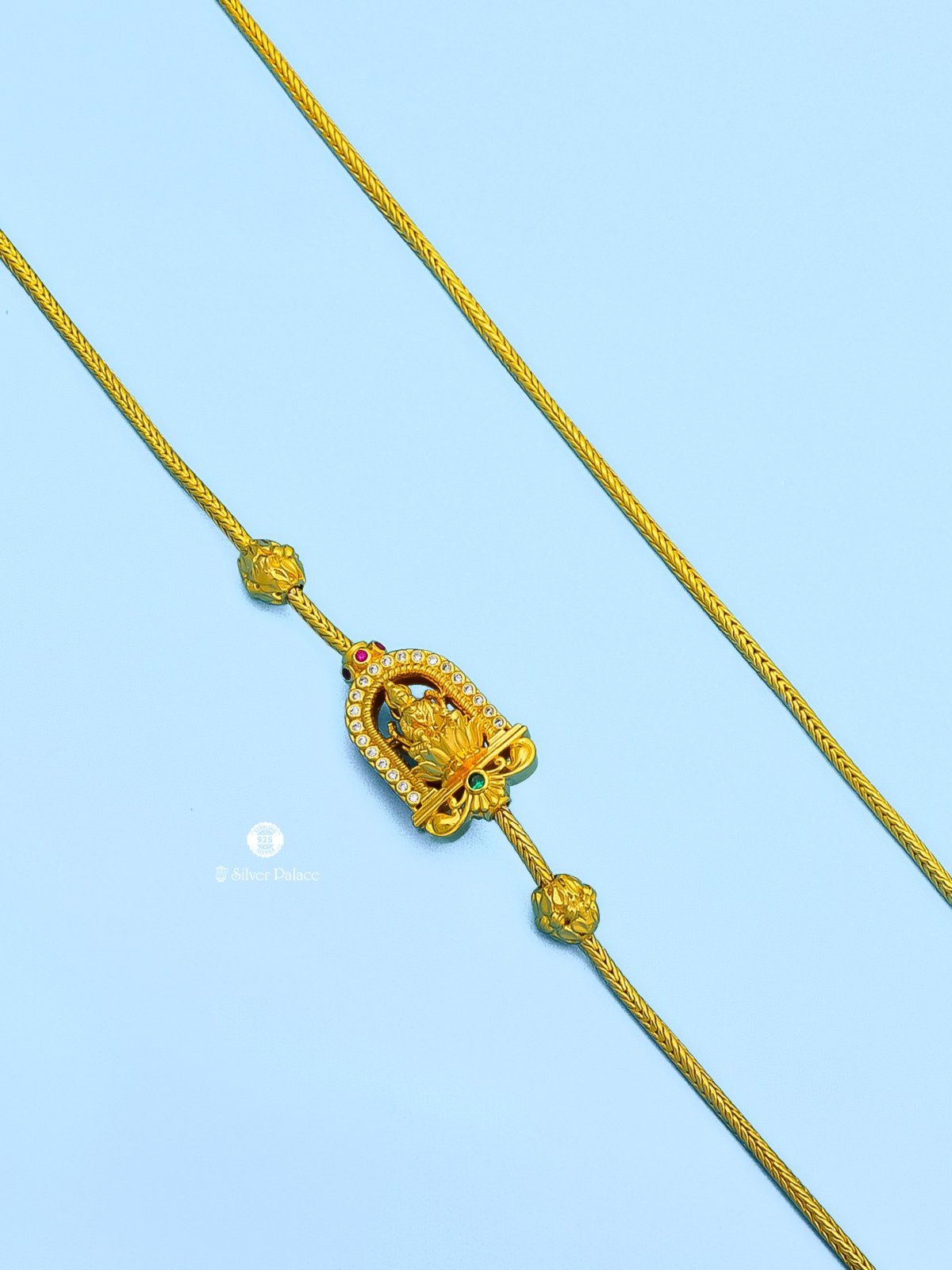925 Silver Gold Polished Double Side Lakshmi Motif Mugappu Chain