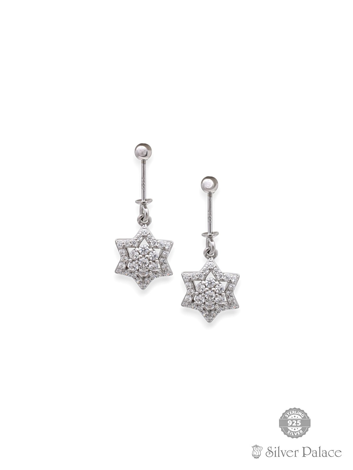 925 sterling silver star with white stones bugadi earring for girls puya collection 