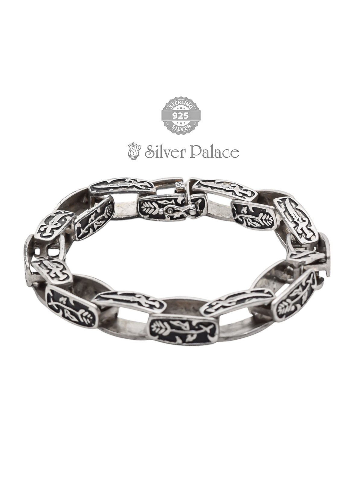 92.5 Oxidized Silver Maan Collection Box Link Bracelet For Boys
