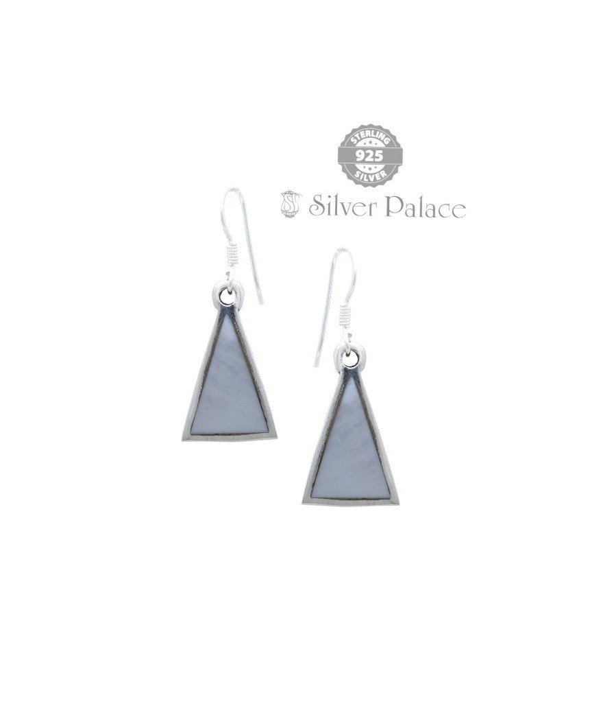 92.5 Sterling Silver Trishe Collections Mother of Pearl and Onyx Earrings For Grils
