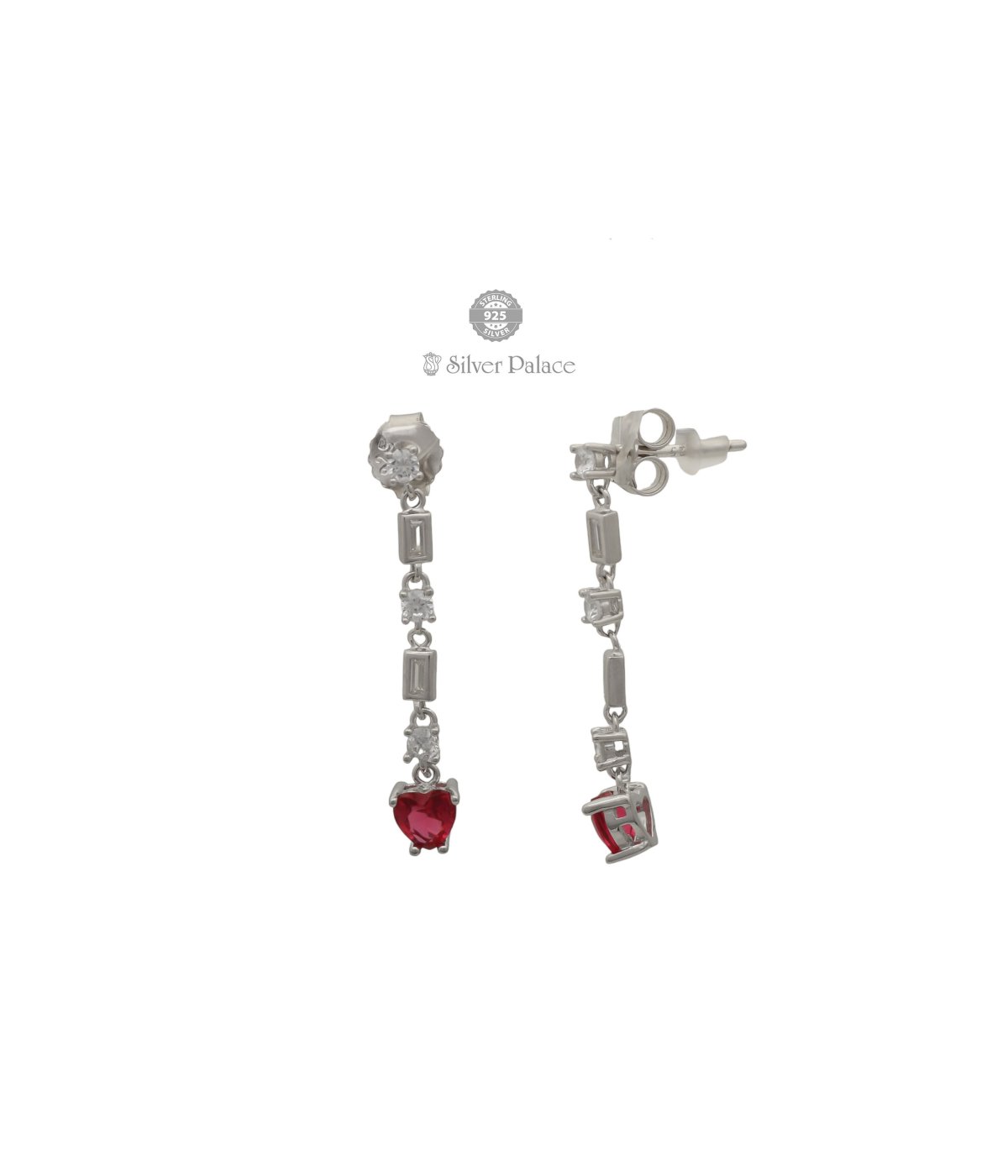 92.5 STERLING SILVER NEETH COLLECTION RED HEART STONE EARRINGS FOR GIRLS