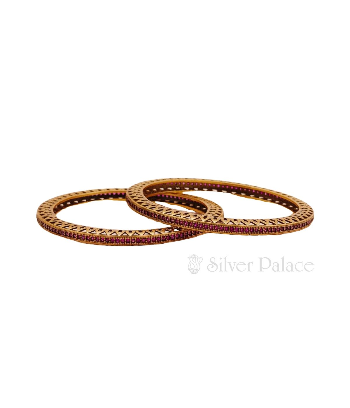 92.5 GOLD POLISHED PINK STONE BANGLE FOR WOMEN