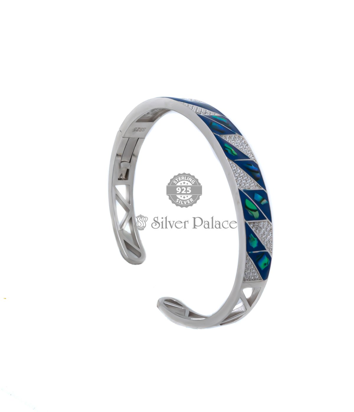 925 Sterling Silver solid Lab Created Blue Z Trendy kada for girls