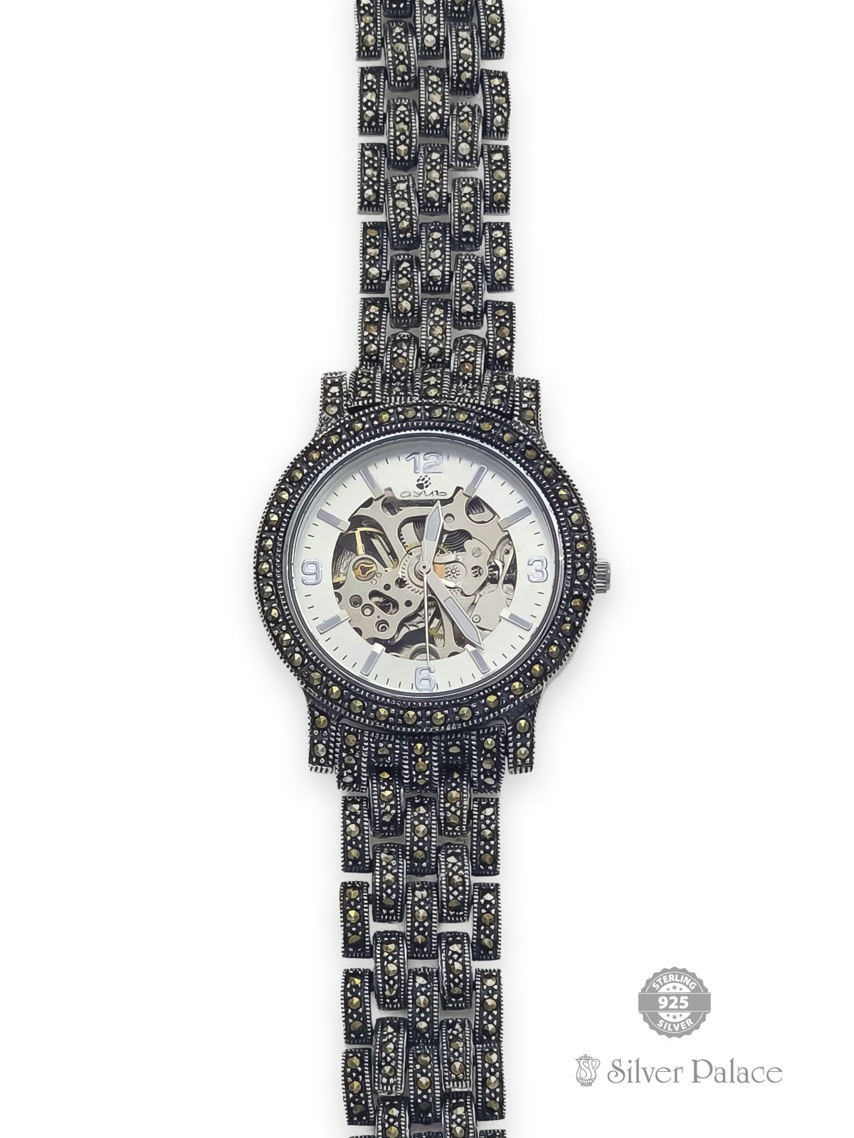 92.5 STERLING SILVER MARCA STONE WATCH FOR GENTS