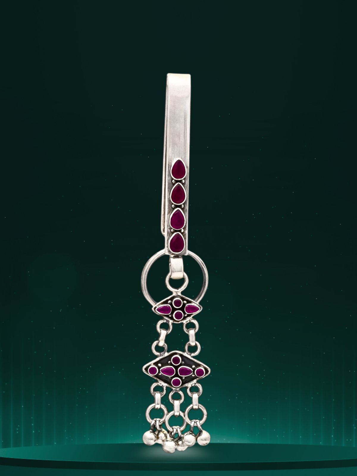 925 STERLING SILVER PINK CUT STONE WITH SILVER BEADS HIP KEY RINGS FOR LADIES