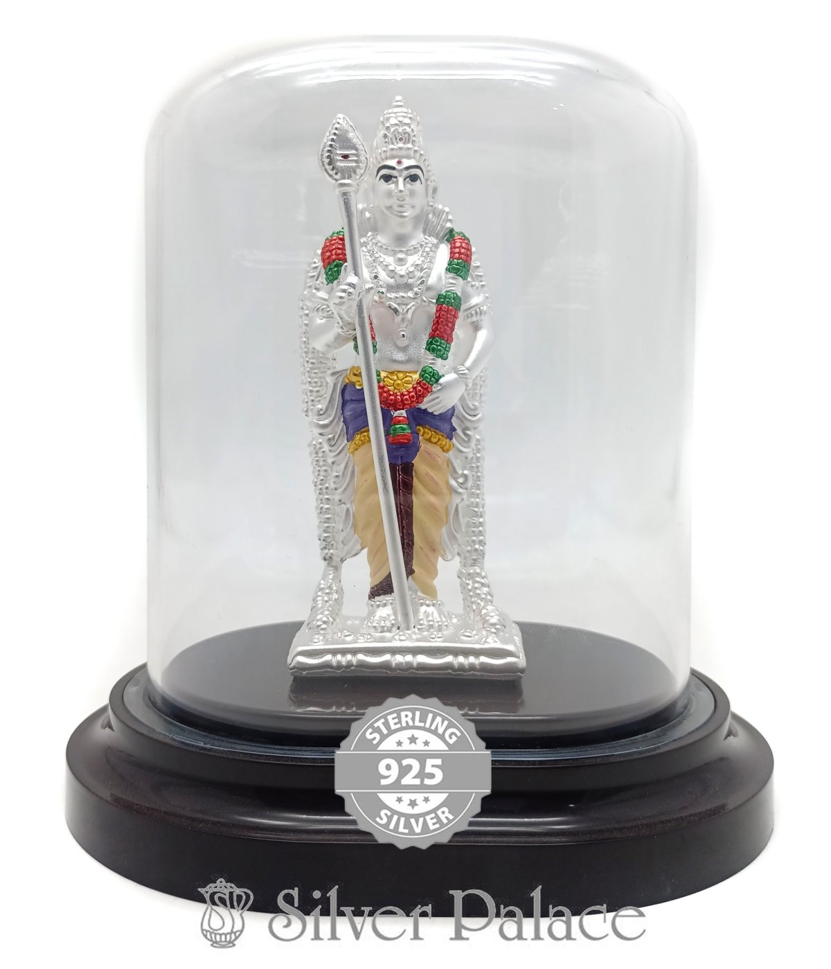 925 Silver Beautiful VIGRAHAM Murugan with Acrylic Base Statue for Pooja Gift Item for Auspicious Occasion