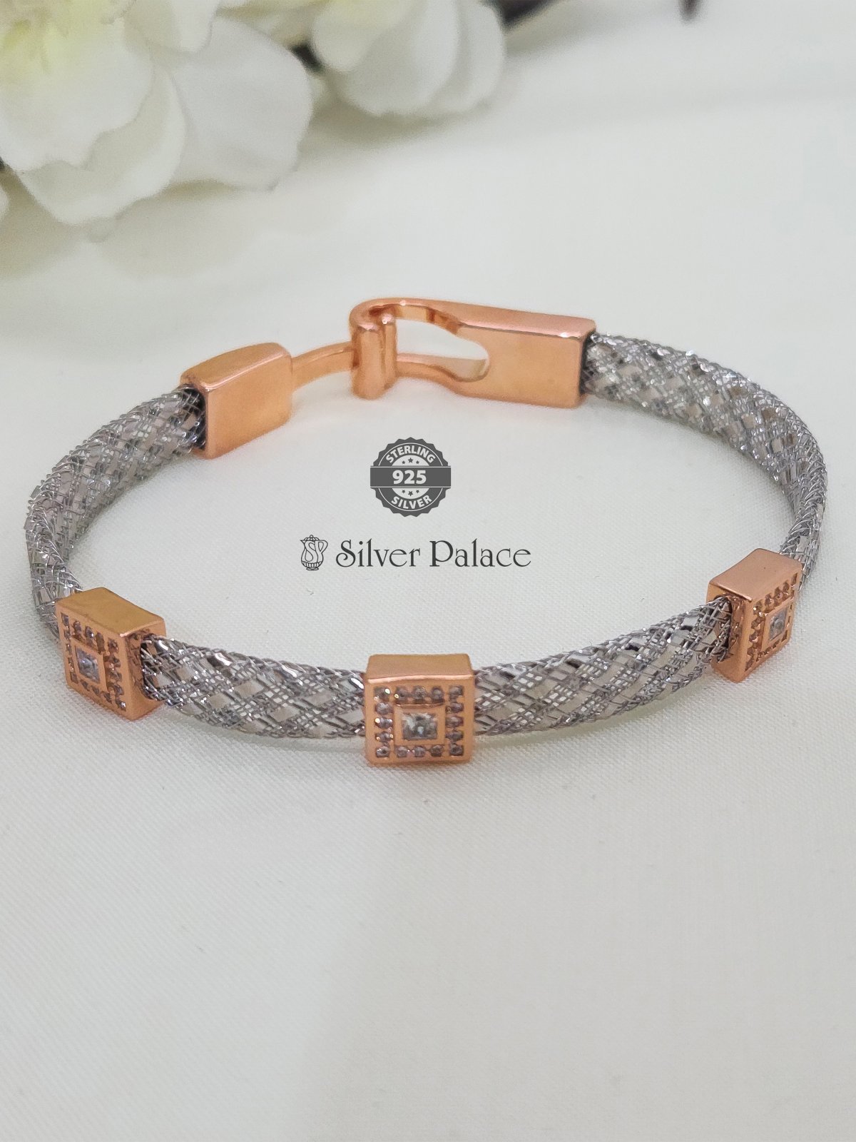 Silver Rose Gold Bracelet With Stones For Girls Sheya