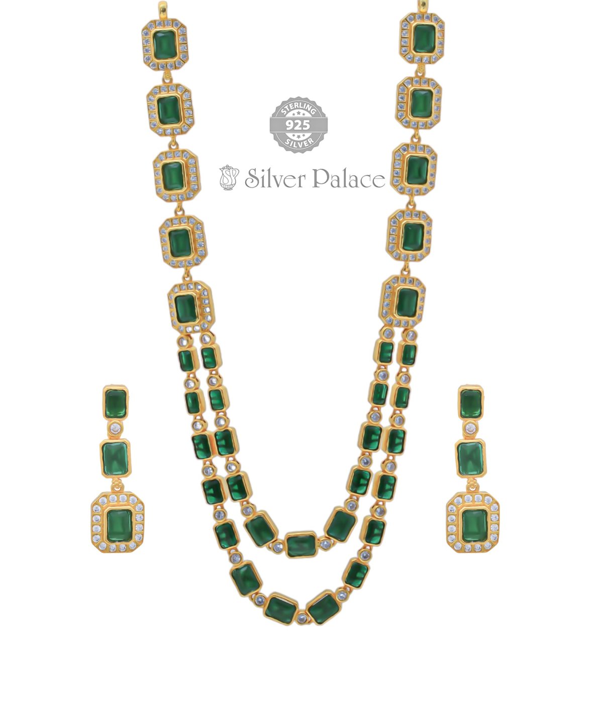 Gold Polish Two layered green Kundan Stone finish necklace For Party Wear 