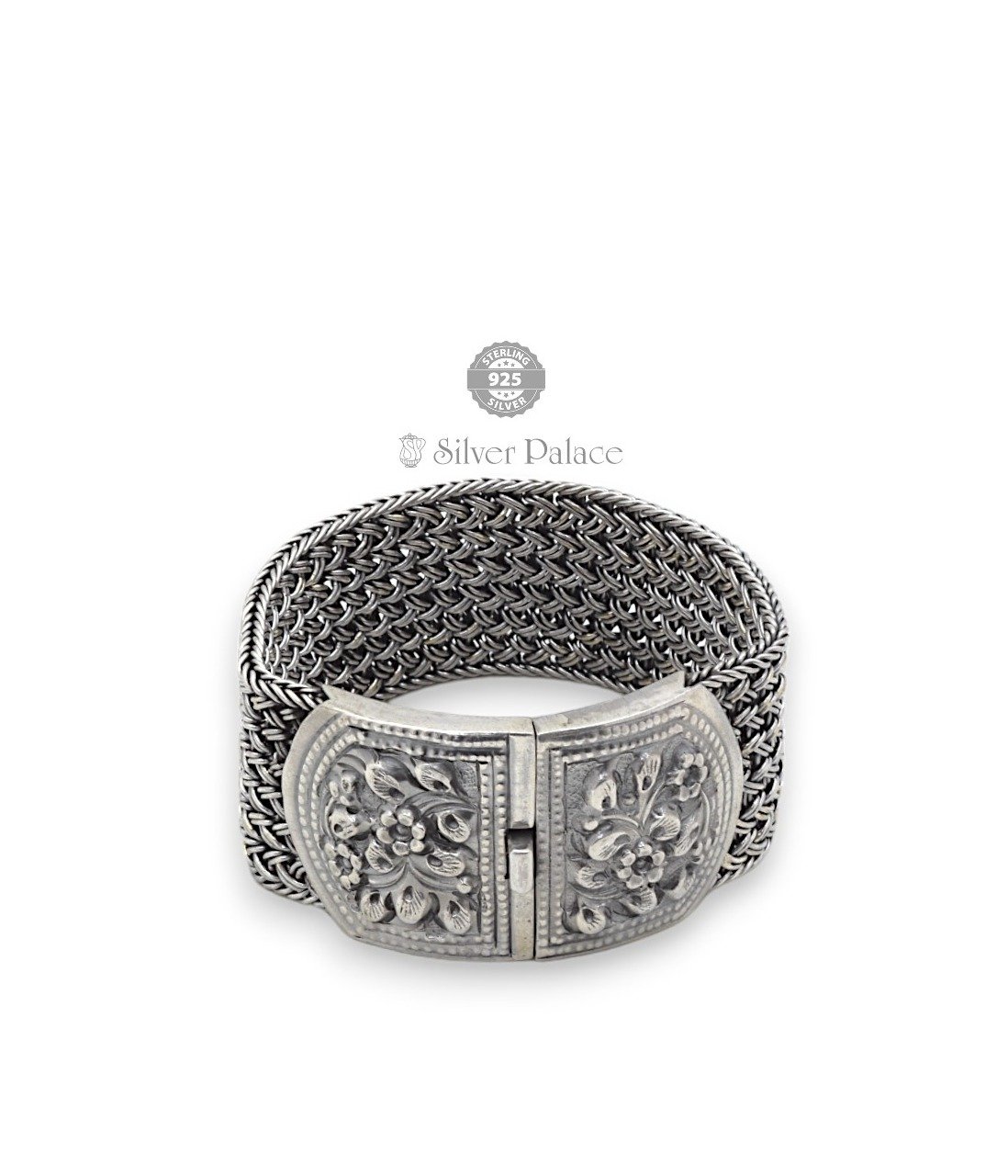 92.5 Sterling Silver Triple Bracelet Cuff Bangle Kada - Silver Palace
