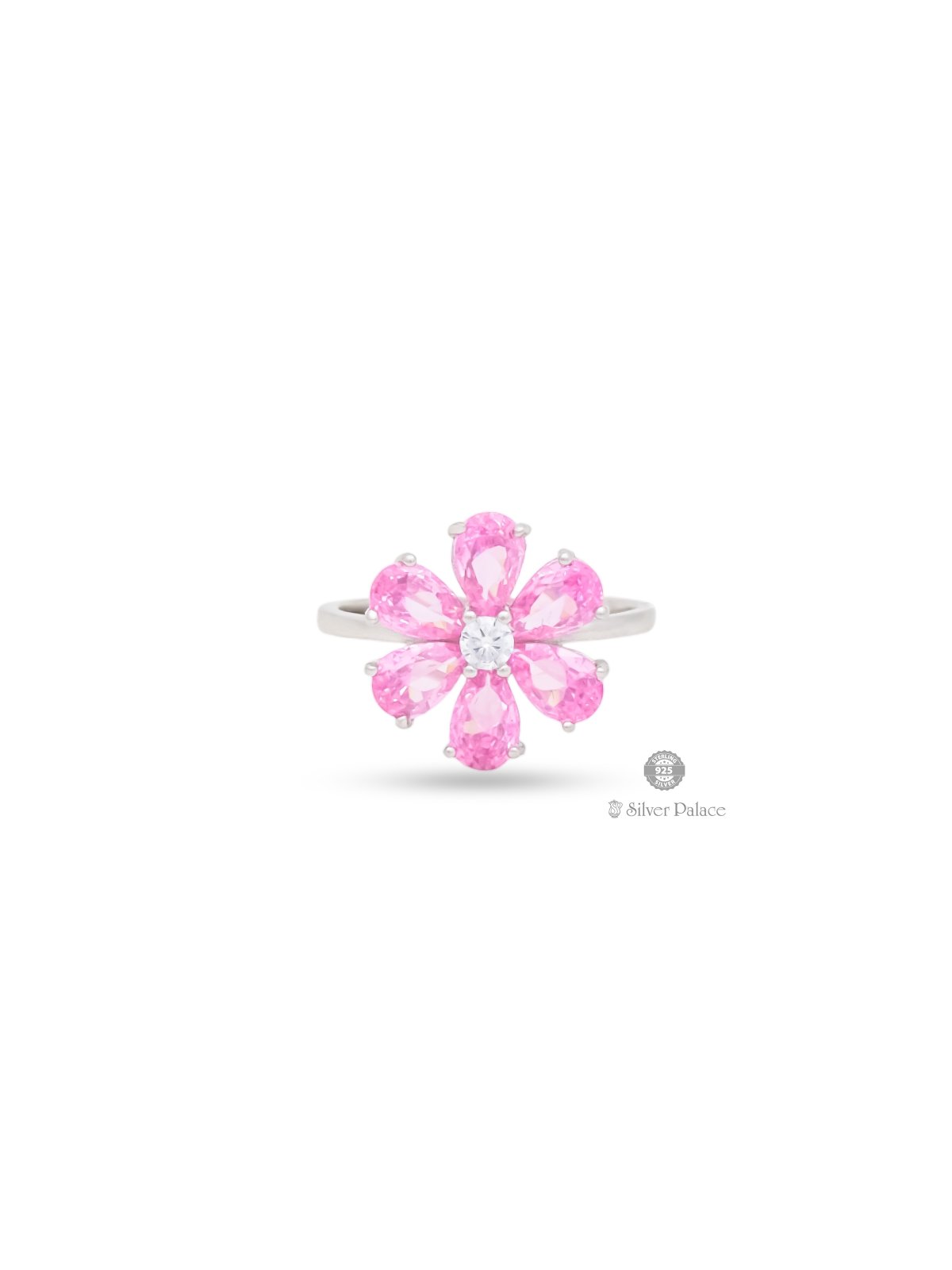 925 STERLING SILVER FLORAL DESIGN PINK STONE RING FOR YOUR LOVED ONE PUYA COLLECTION 