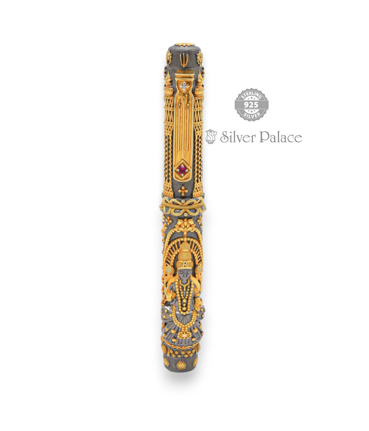 925 STERLING SILVER LORD BALAJI & PADMAVATI GOLD POLISHED PEN WRITING INSTRUMENT