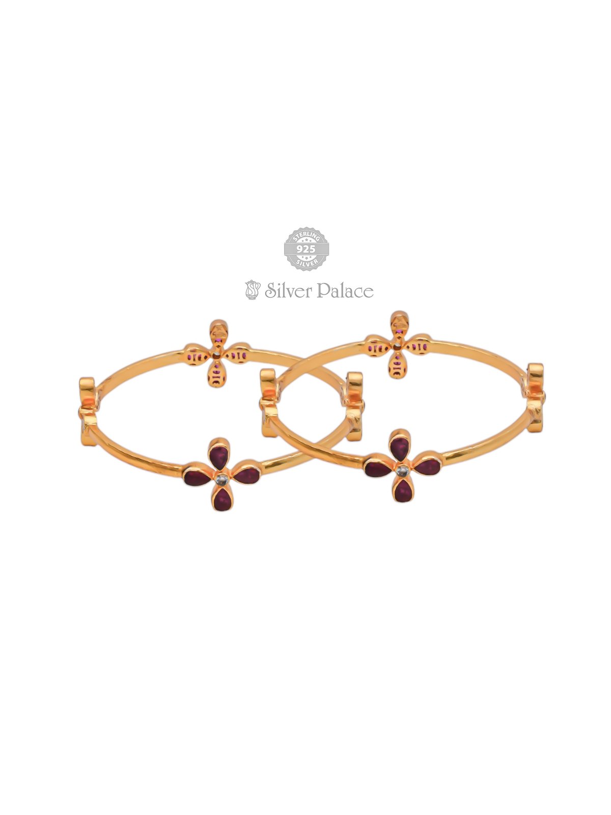  92.5 STERLING SILVER ANITE COLLECTION GOLD POLISH FLOWER BANGLES FOR GIRLS 
