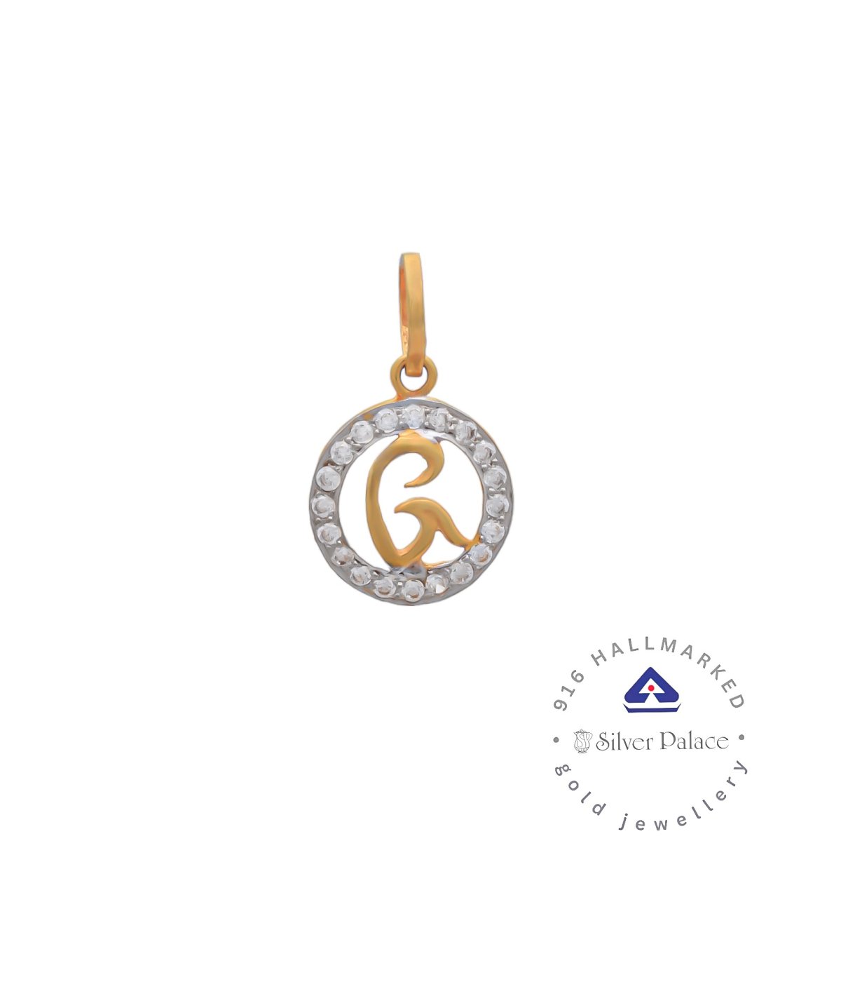 Kanche Collections Gold 916 purity Circle Letter G Pendant In  With CZ Stone Studded for Daily wear