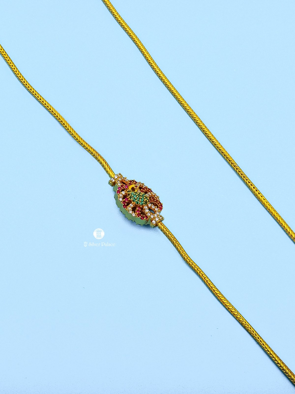 925 Silver Gold Polish Peacock With Red & Green Stone Mugappu