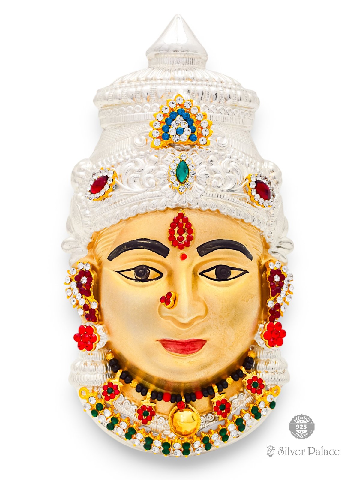 925 STERLING SILVER GOLDEN AMMAN FACE WITH MULTI COLOR STONES 