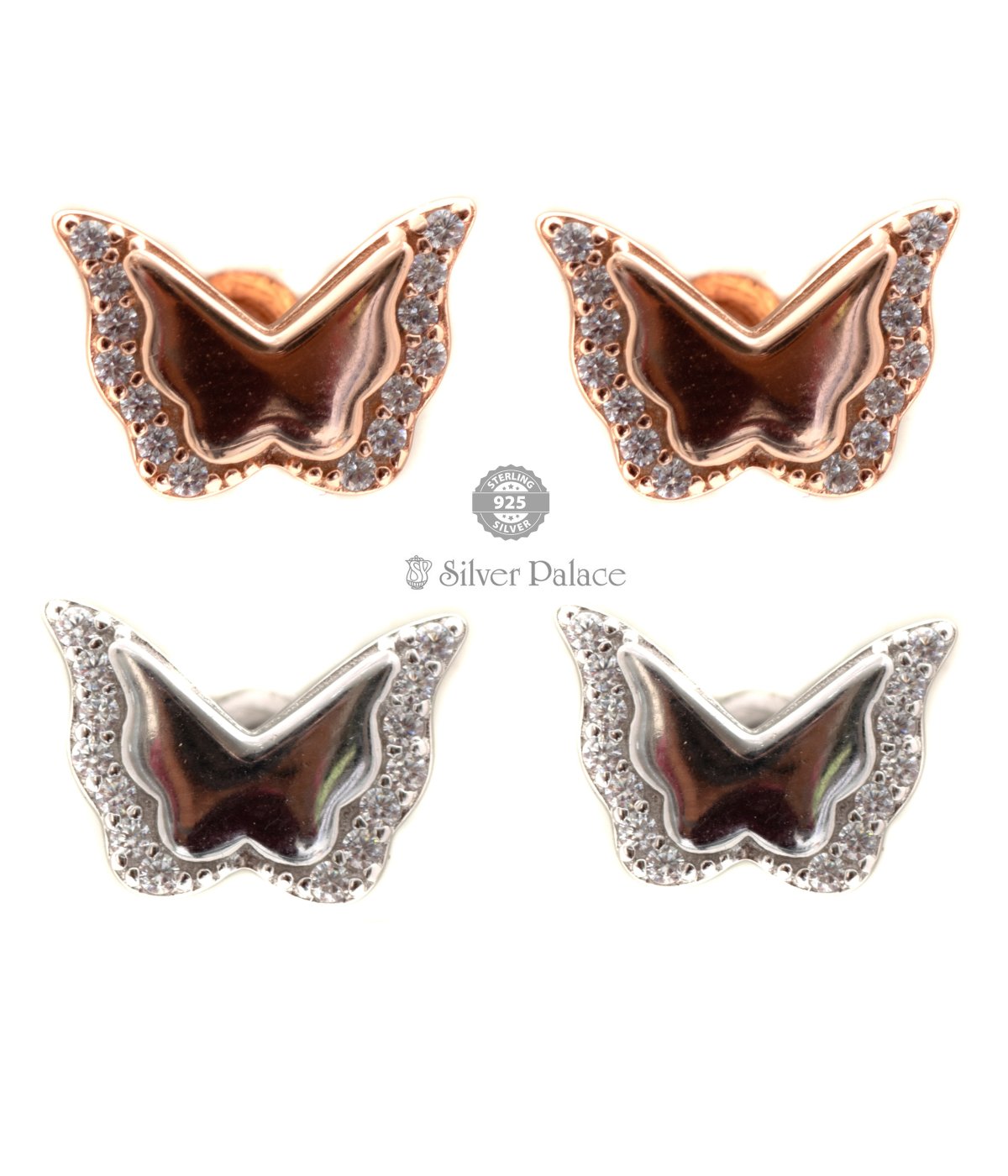925 Silver  Solitaire Butterfly  Studs Earrings for Women & Girls