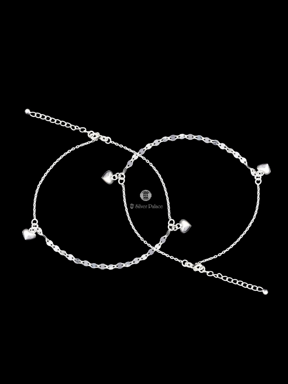 925 STERLING SILVER HEART HANGING DESIGN ANKLETS FOR GIRLS MAUVE COLLECTION 