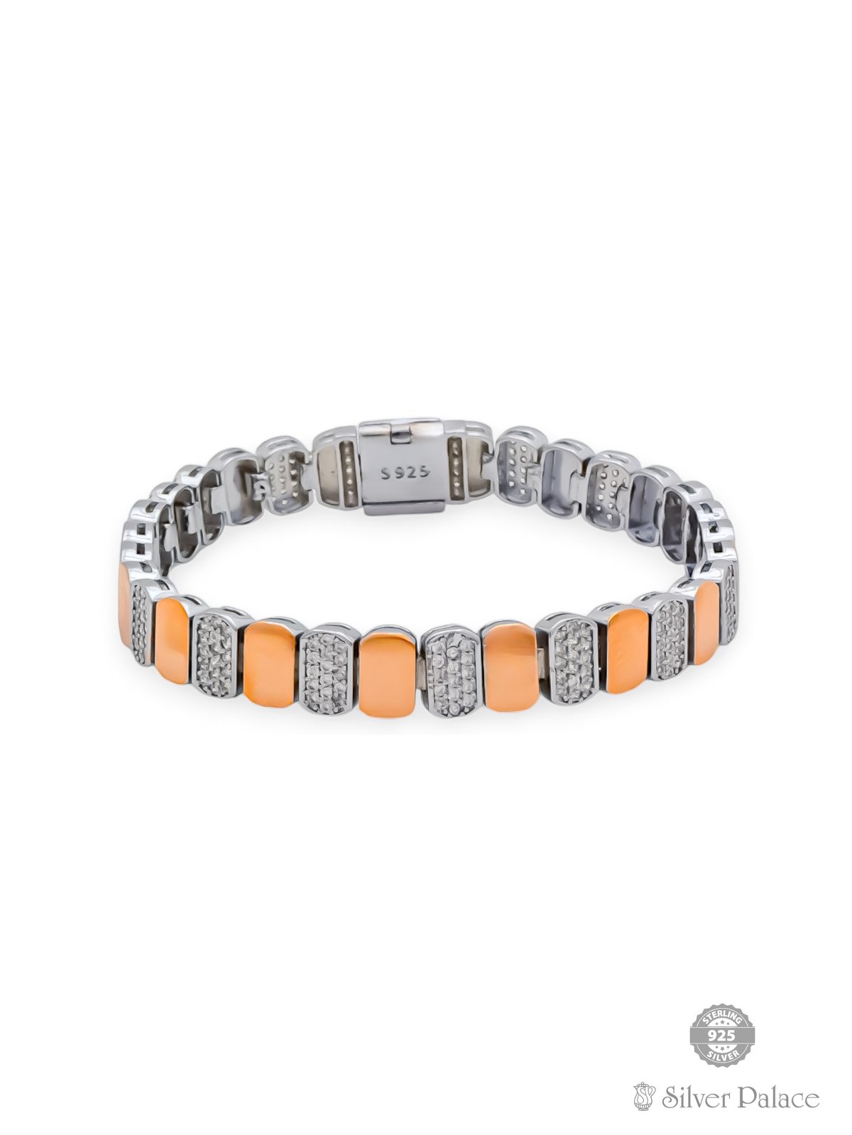 925 PURE SILVER 2 TONE WITH CUBIC ZIRCONIA DESIGN BRACELET FOR MENS URBANE COLLECTION 