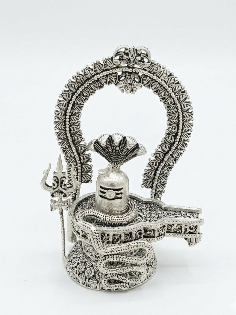 925 OXIDISED SILVER SHIVA LINGAM WITH NANDHI IDOL FOR POOJA