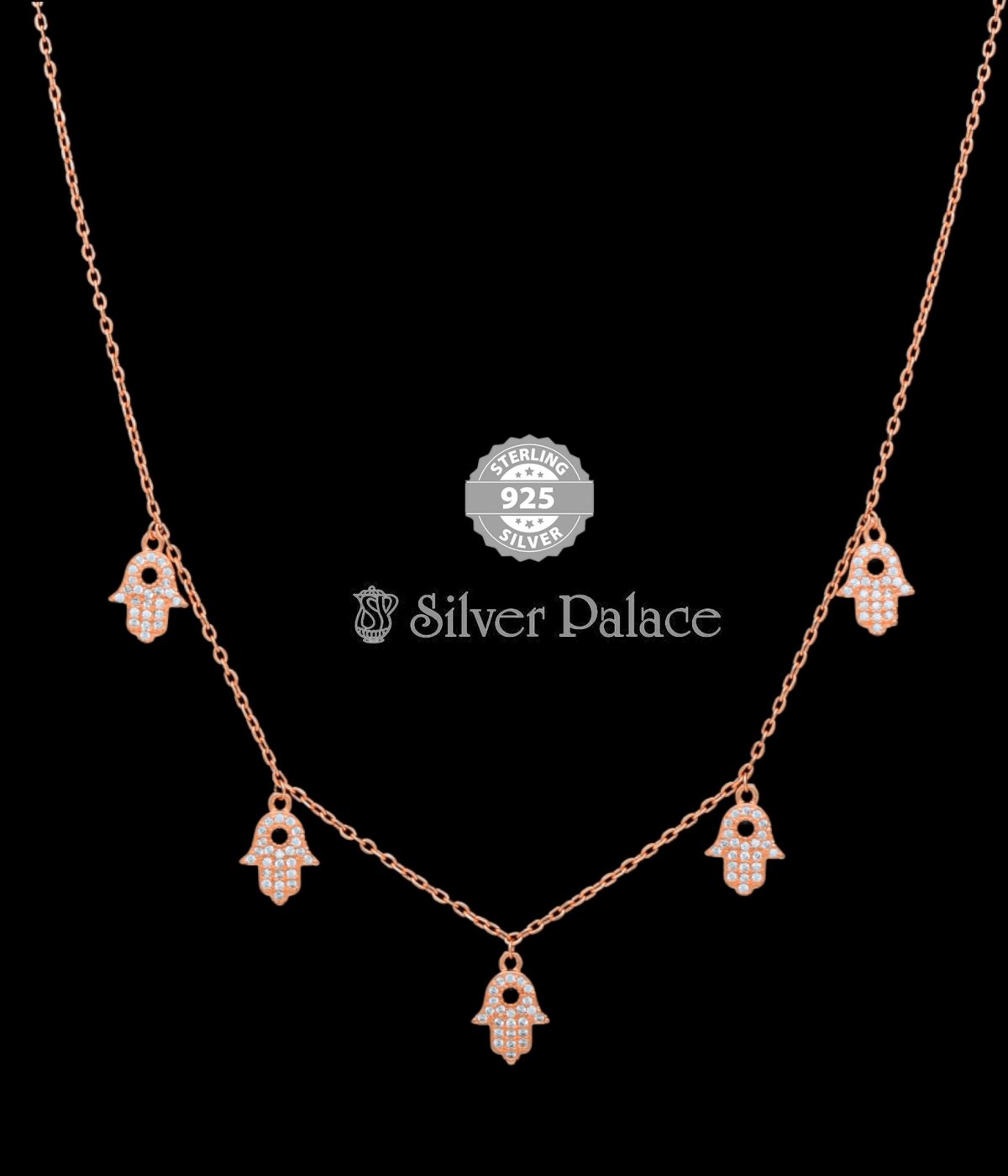 92.5 STERLING SILVER SHEYA ROSE GOLD HAND CHARM WITH CUBIC ZIRCONIA CHAIN FOR GIRLS