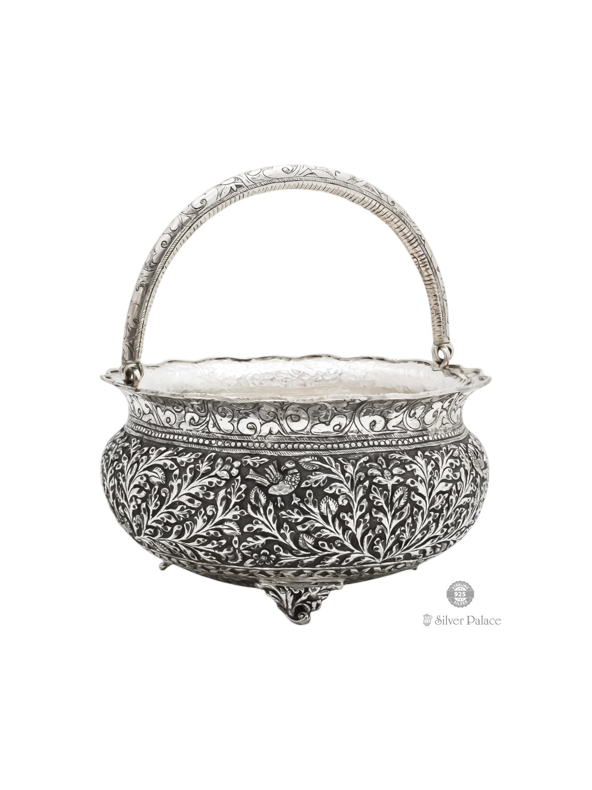 925 OXIDIZED SILVER FLORAL ENGRAVING POOJA KOODAI 