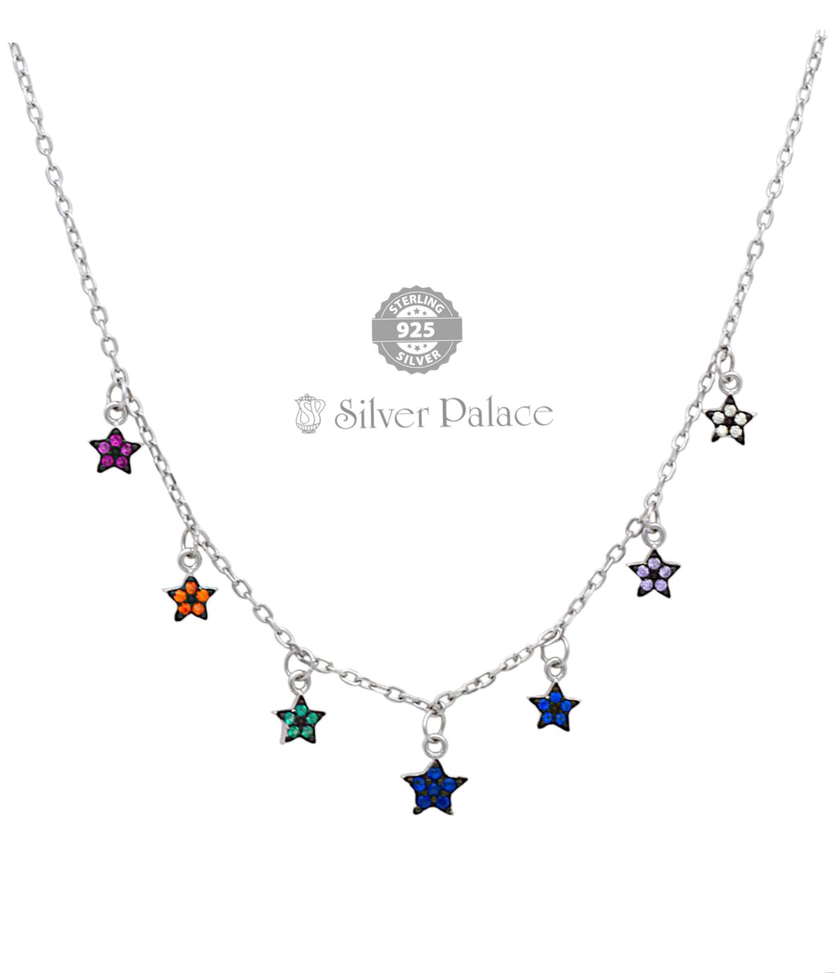 92.5 Multi Star Shaker Silver Necklace for Girls