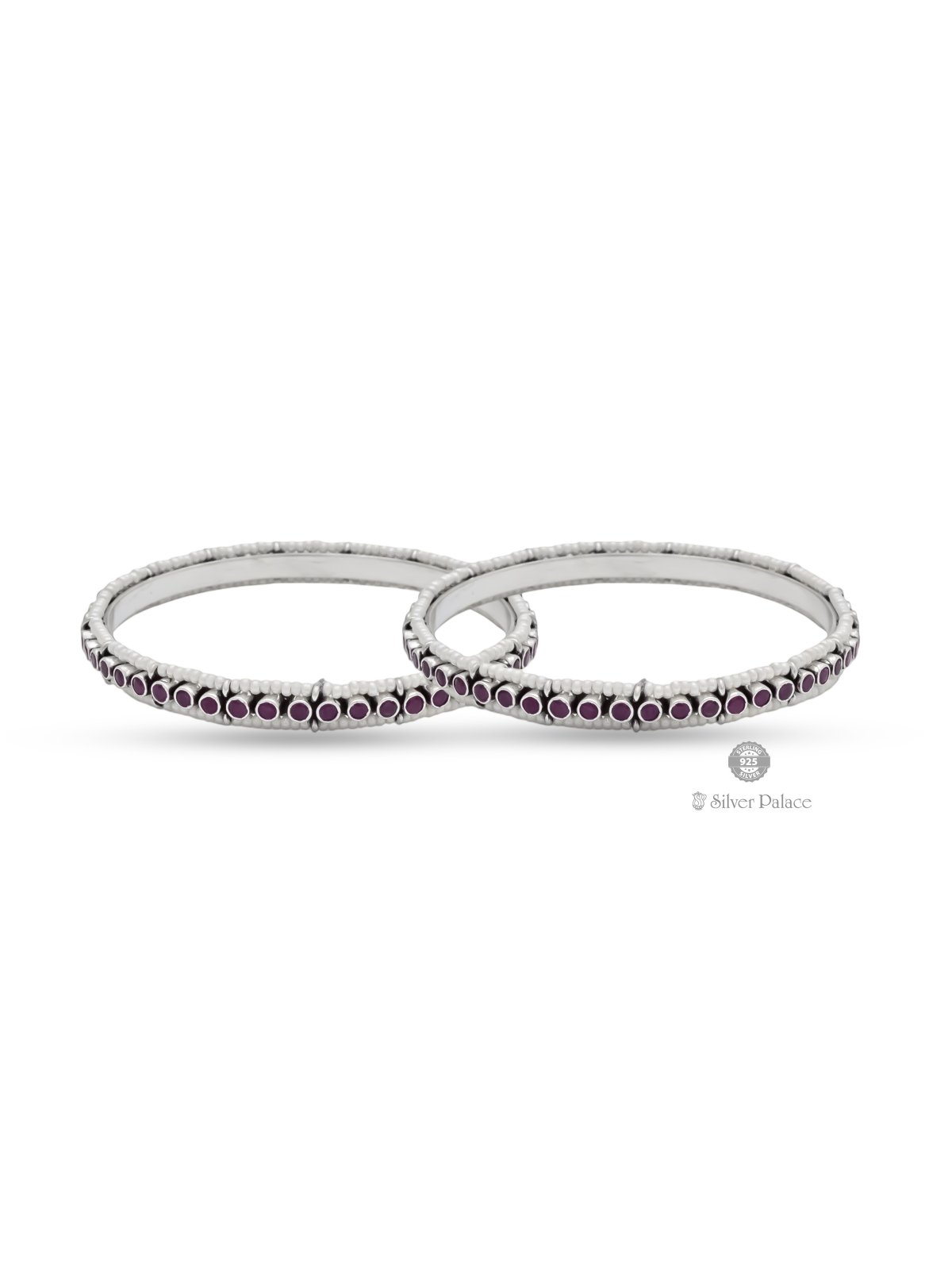 925 OXIDISED SILVER WHITE BEADS & PINK STONE BANGLE FOR LADIES NEETH COLLECTION 