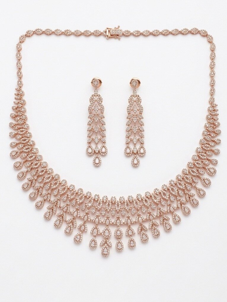 92.5 STRELING ROSE GOLD POLKI CHOKER NECKLACE FOR WOMEN SHEYA COLLECTION