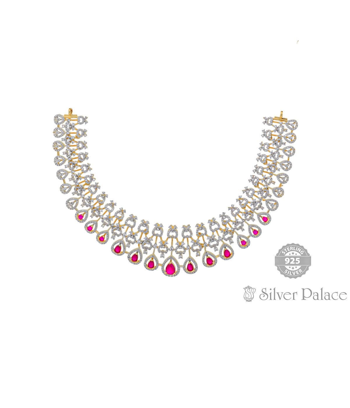 Anite Collections Beautifully Crafted Latest Trendy Cubic Zirconia and Ruby Stone Necklace Set For Women and Girls.