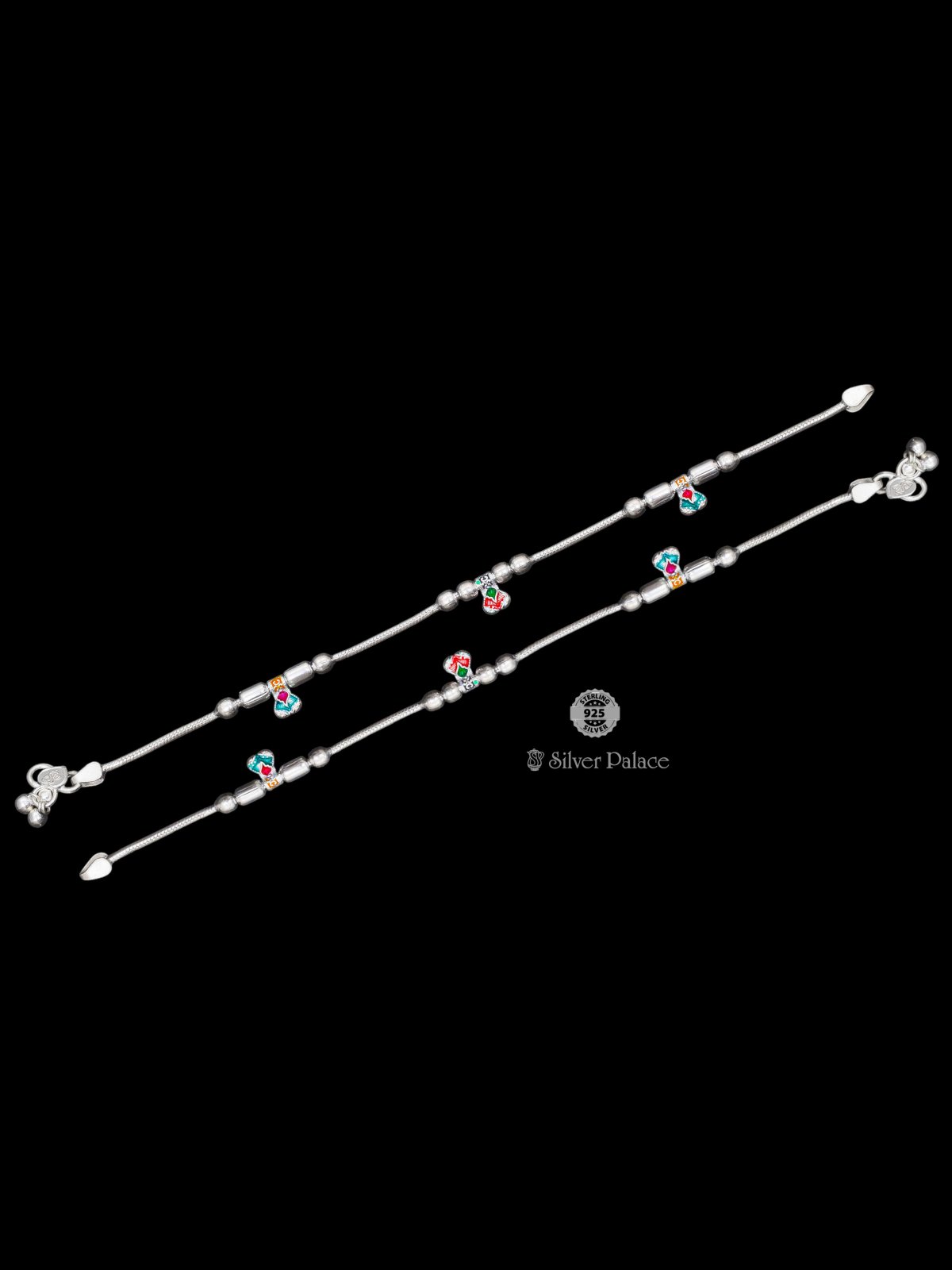 925 STERLING SILVER BEADS AND ENAMEL DESIGN ANKLETS FOR GIRLS 
