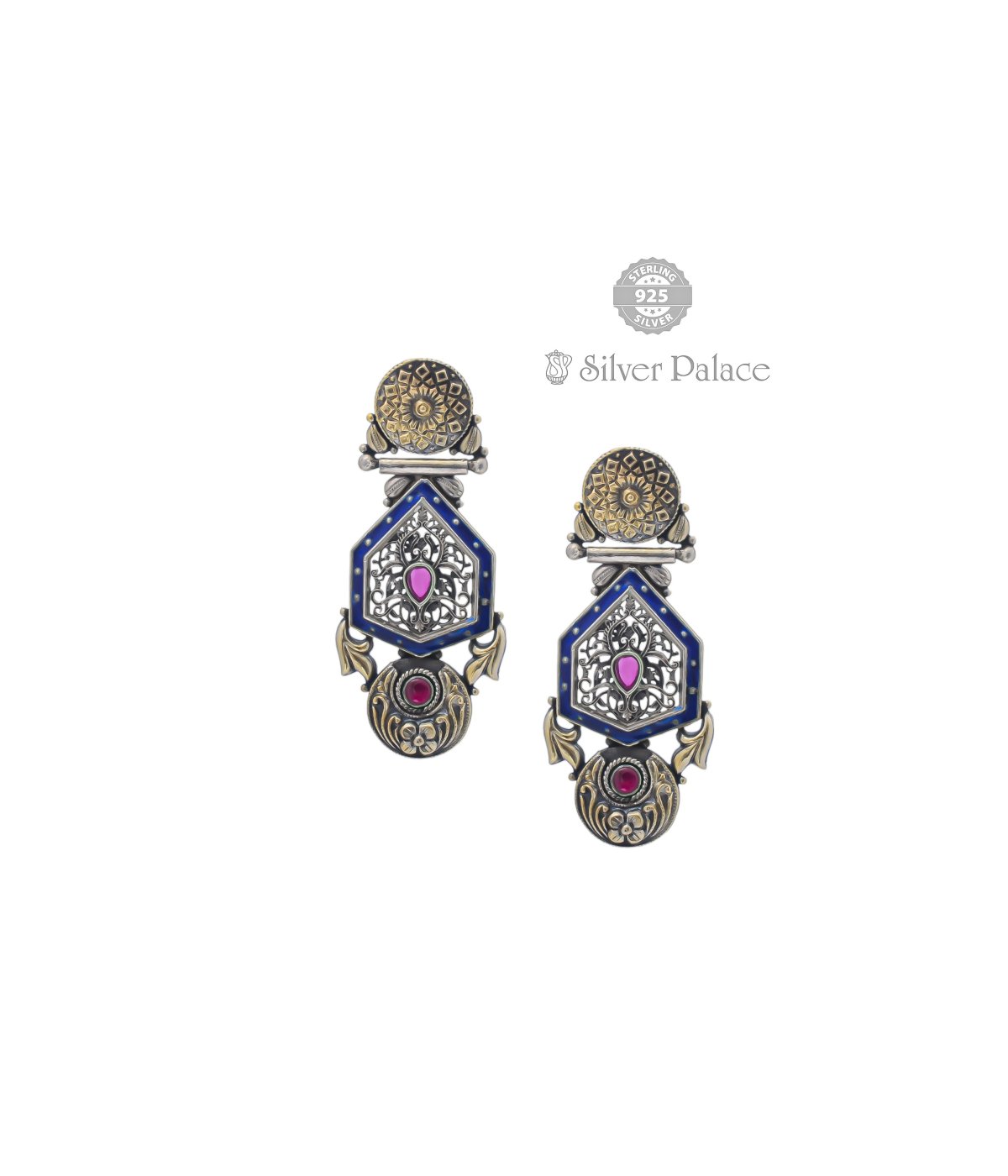 925 OXIDIZED SILVER TRISHE COLLECTION PINK STONE CHANDBALI FOR WOMENS