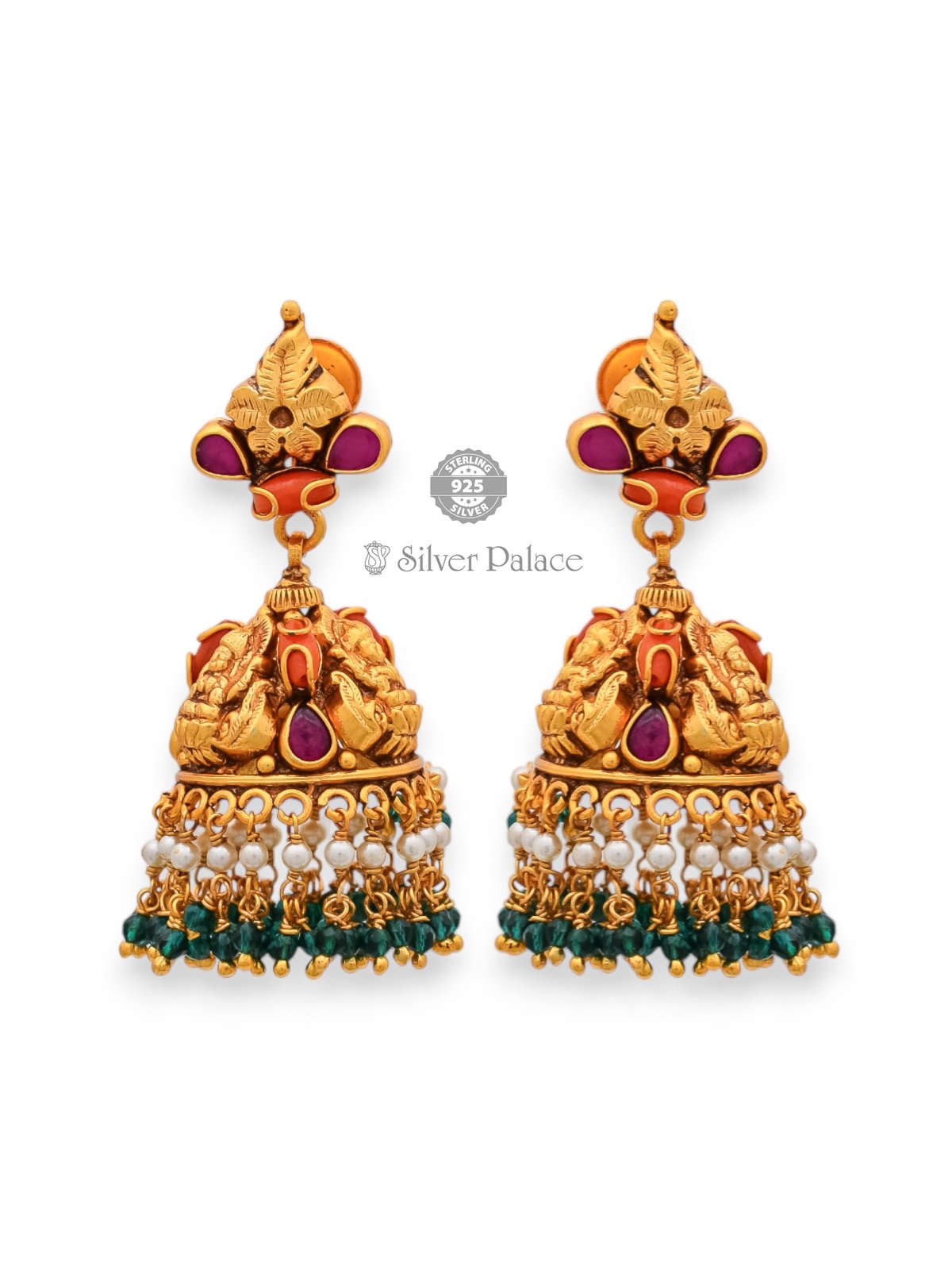 925 SILVER GOLD POLISH LAKSHMI MOTIF JHUMKA FOR WOMEN'S ANITE COLLECTION 