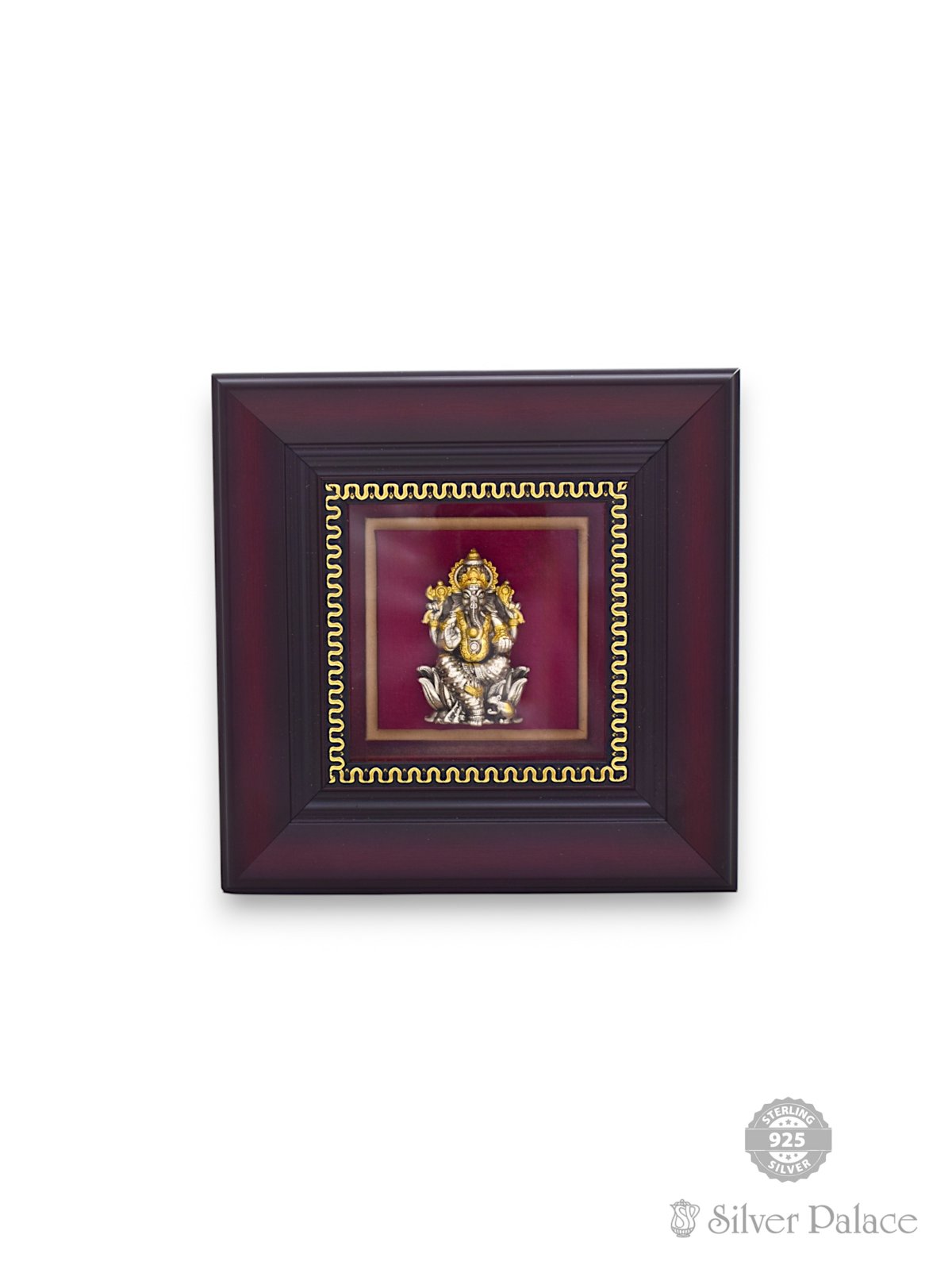 925 SILVER GOLD POLISHED GANESH WITH LOTUS PHOTO FRAME 
