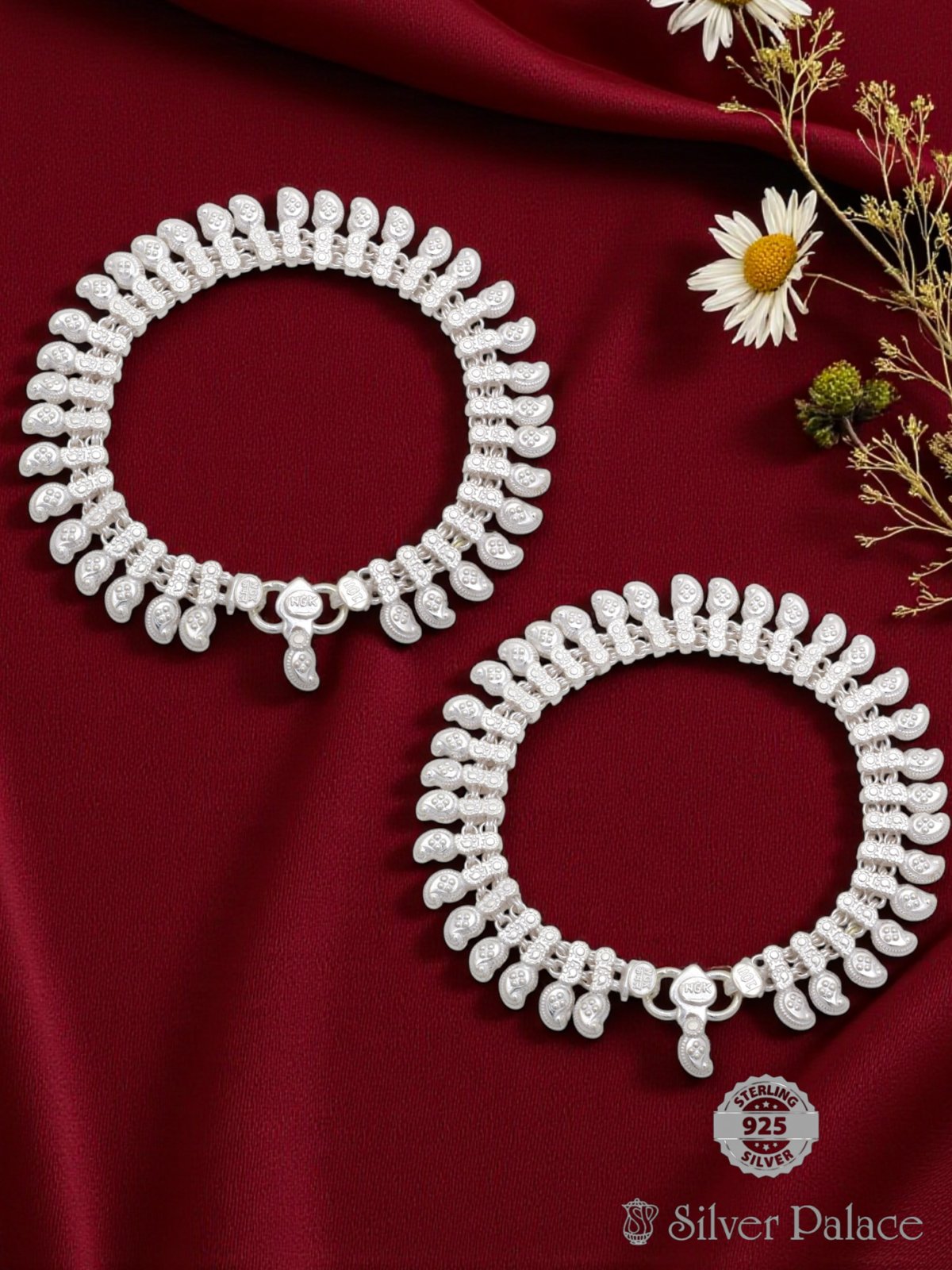 SILVER HANDMADE MANGO DESIGN ANKLETS FOR WOMEN BHAVA COLLECTION 