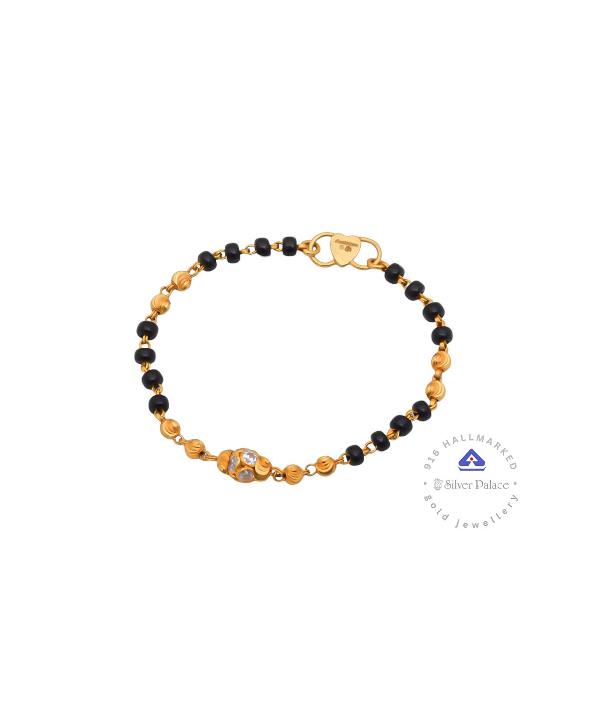 Kanche Collections 22KT Purity Gold Daily Wear & Black Beaded Center CZ Stone Studded Bracelet For Kids