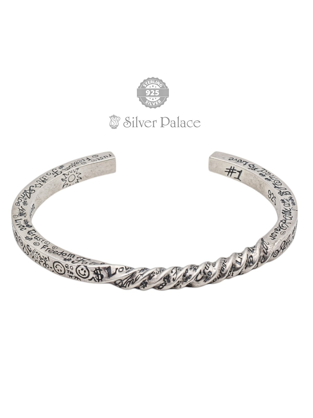 925 Sterling Silver Engraved Open Cuff Kada for Men Maan Collection