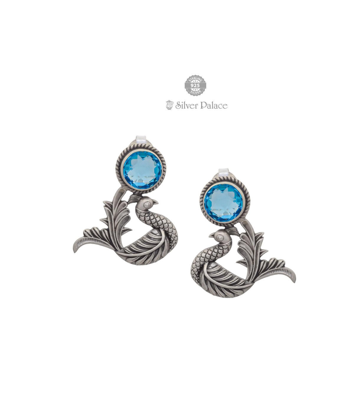Ruch Collections 92.5 Silver blue stone swan contemporary earrings for women