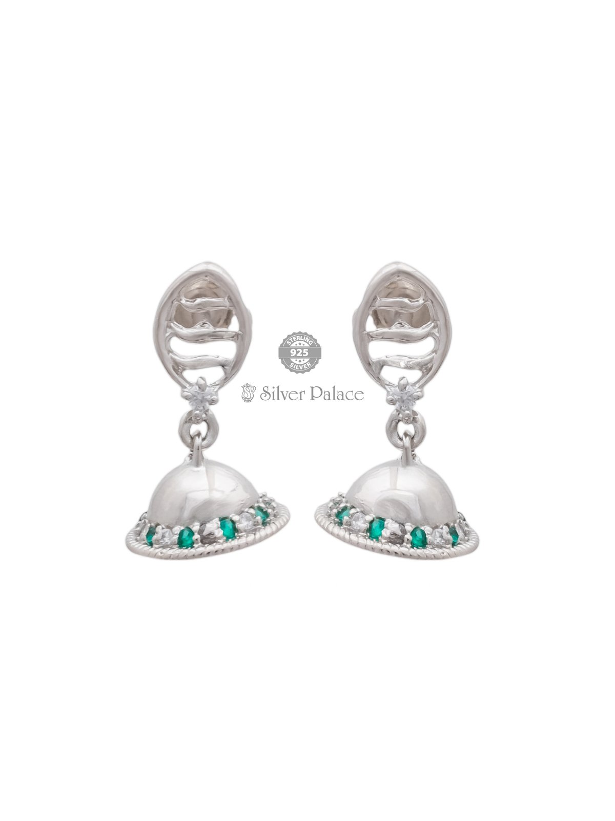 925 STERLING SILVER GREEN AND WHITE STONE JHUMKA FOR GIRLS PUYA COLLECTION 