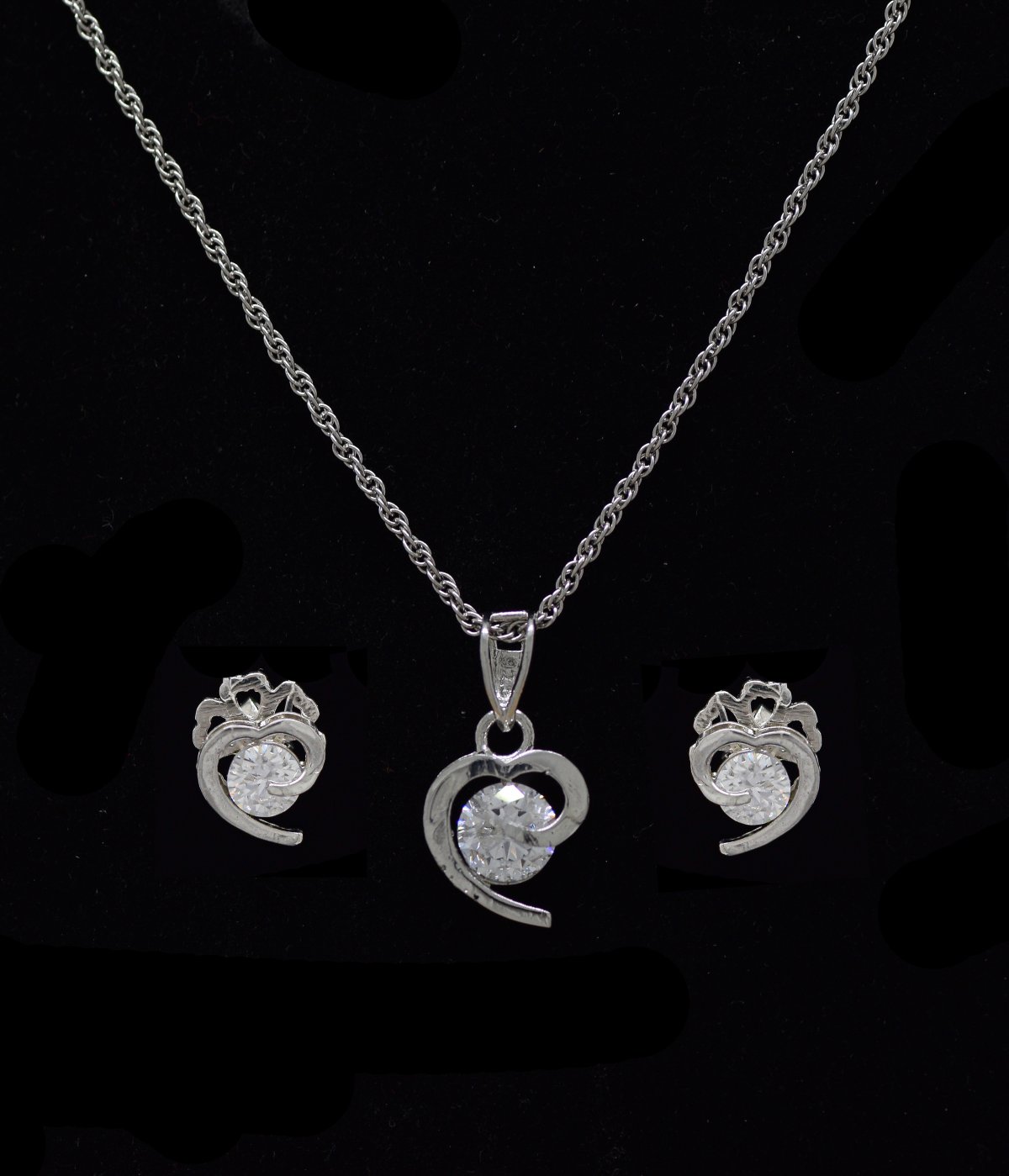 925 Sterling Silver Heart Shape With Rhodium-Plated Pendant & Earrings Sets For girls 